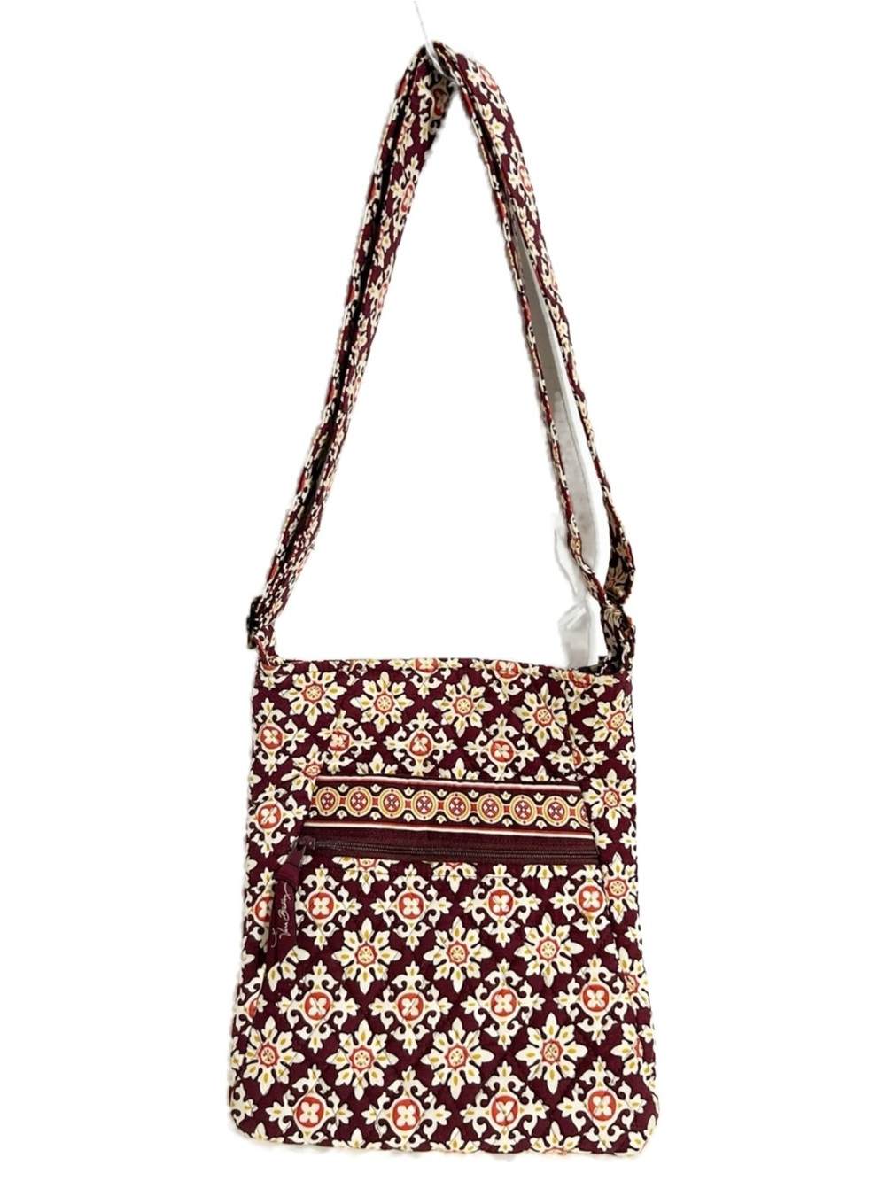 Vera Bradley Quilted Cotton Crossbody Bag Burgundy Floral Zip Adjustable Strap